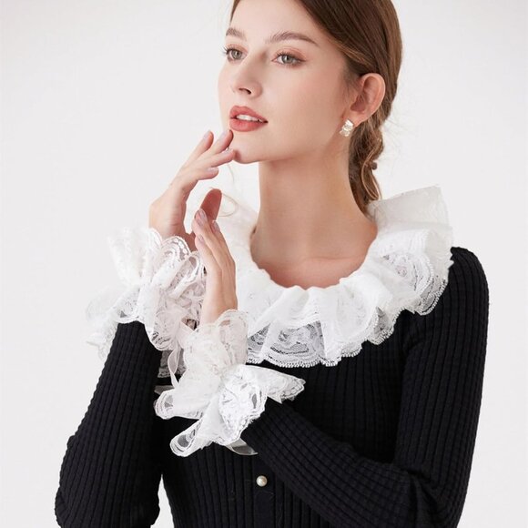 Vintage Lace Collar and Cuffs Set for Halloween Cosplay Victorian Theme - Picture 4 of 7